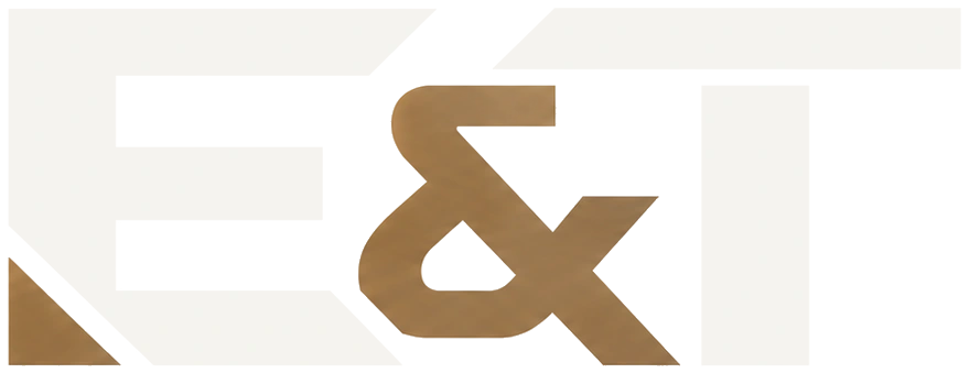 E and T, in warm bronze and white